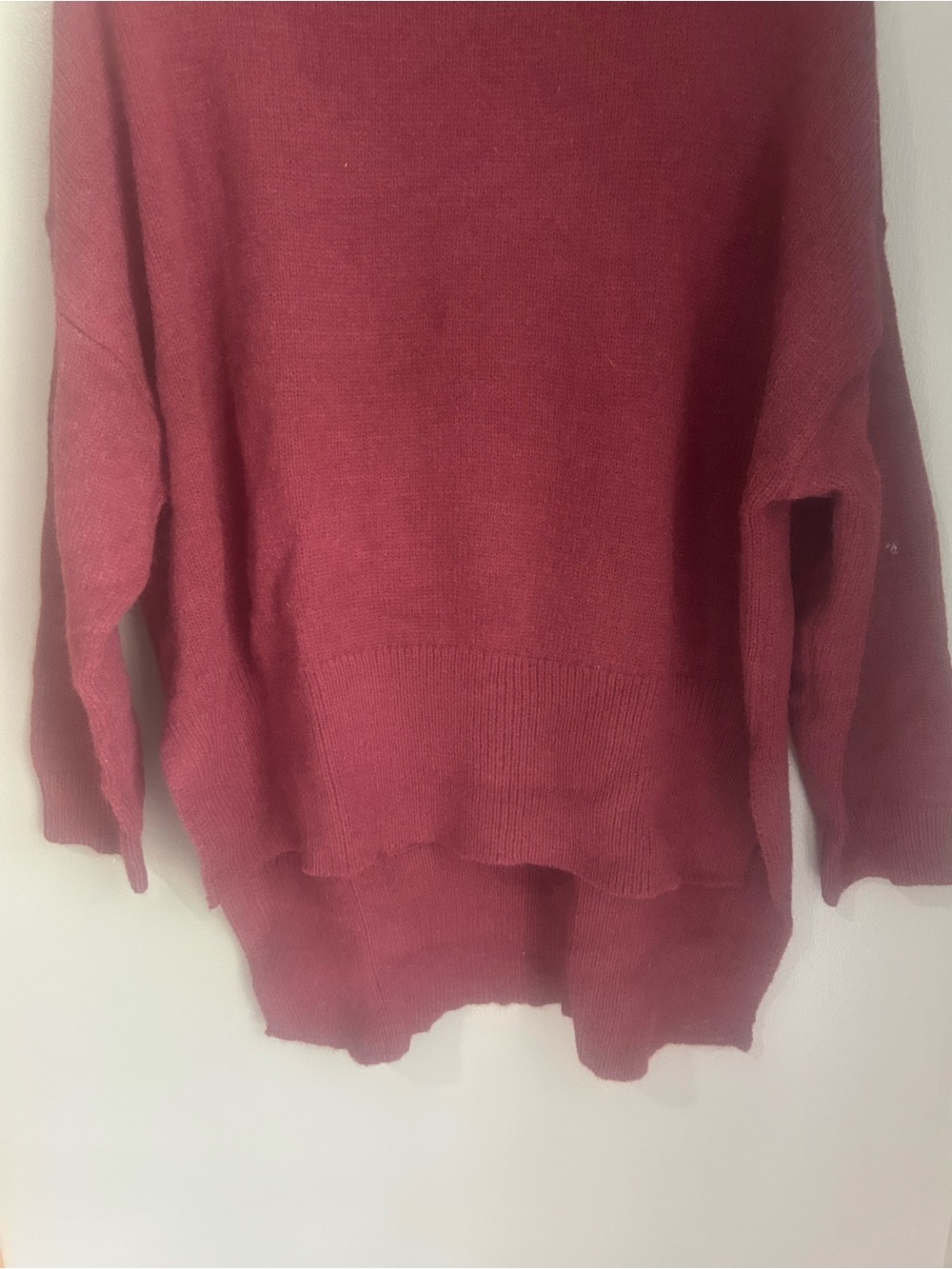 Mustard Seed Oversized Mock Neck High Low Sweater - Burgundy - Picture 10 of 15